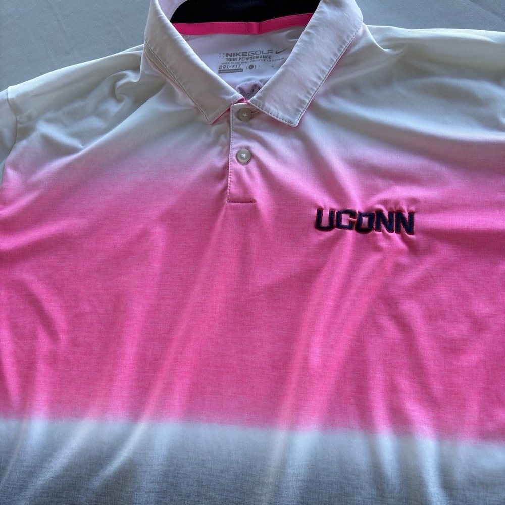 Nike Golf UConn Huskies Dri-FIT Polo Shirt L Pink White Gray NCAA‎